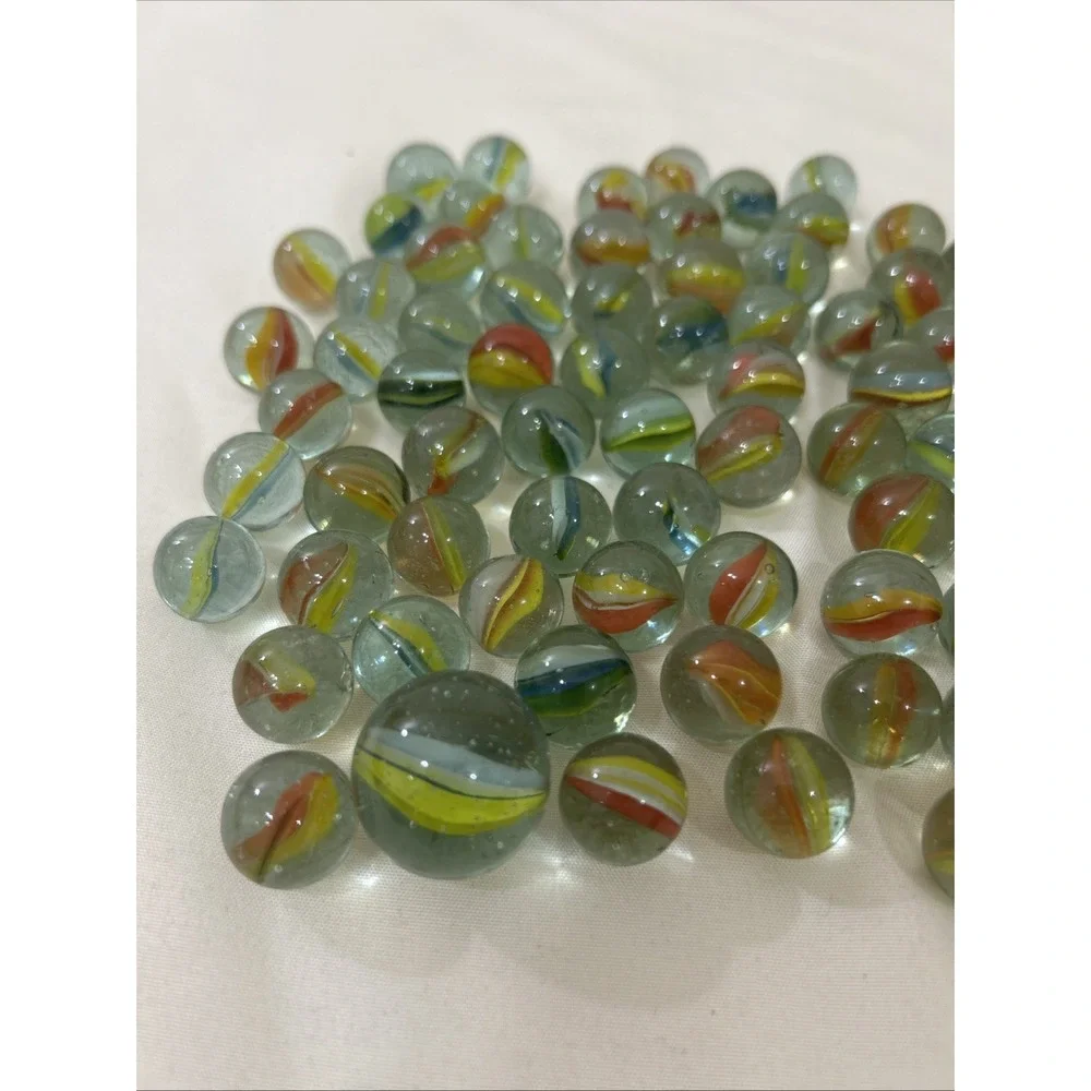 101 CAT'S EYE Marbles In Orange Drawstring Vinyl Bag